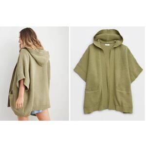 Aerie Women's Sleeveless Hooded Knit Oversized Green Poncho Cardigan size S